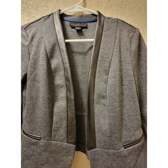 Attention Open Front Blazer Gray With Black Faux Leather Details Size Small - Picture 3 of 6